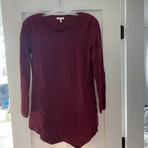 Joie Cashmere Sweater with Asymmetrical Hem: Burgundy, XS
